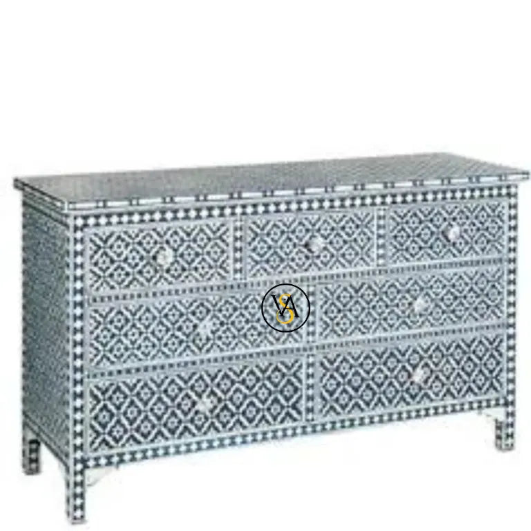 Bone Inlay Chest of Drawers – Navy 7 Drawer Dresser