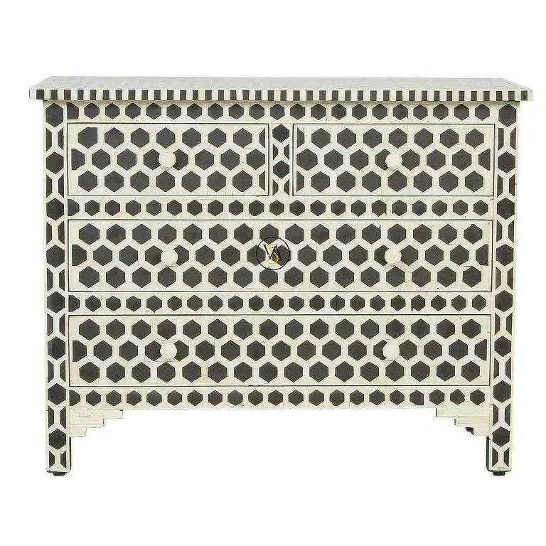 Front View of Black Bone Inlay Chest of 4 Drawers