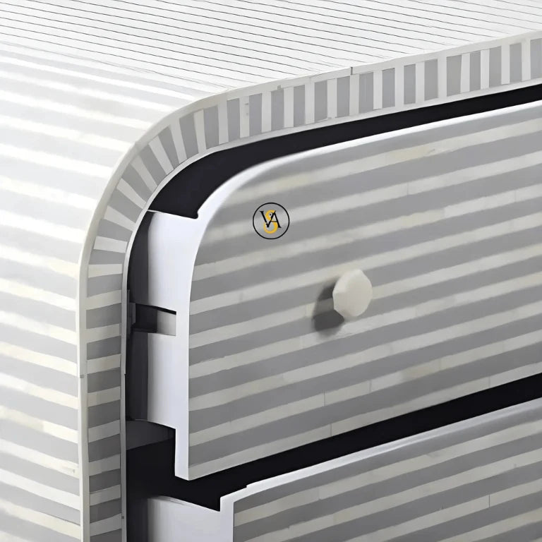 Bone inlay dresser table open drawers with close-up 