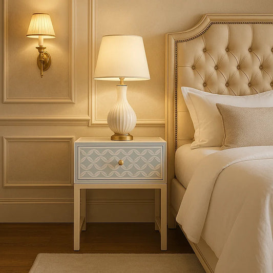 Designer Bone Inlay Bedside Table in Luxurious Interior