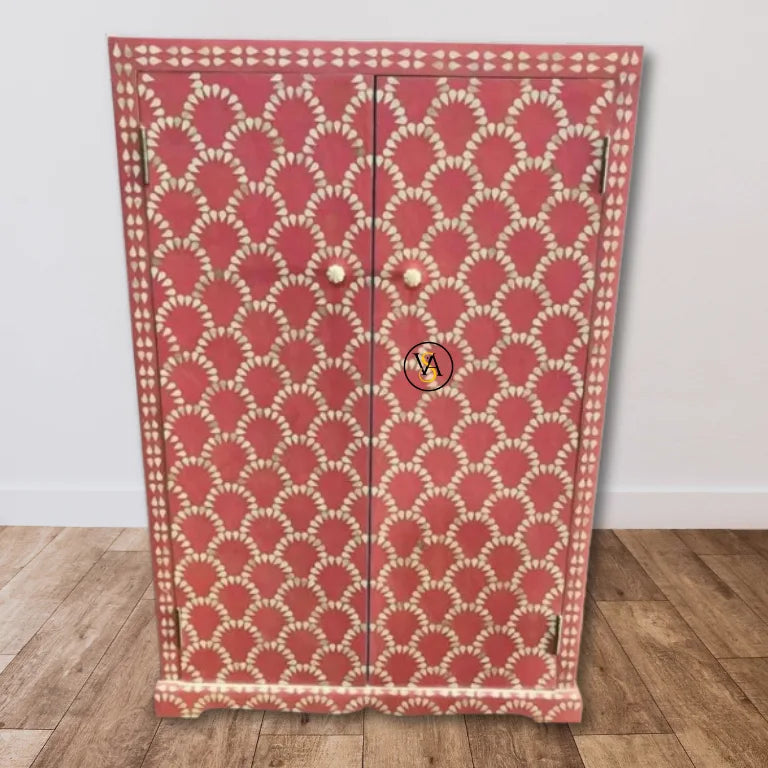 Bone Inlay Pink Cupboard with 2 Doors in Raspberry Color