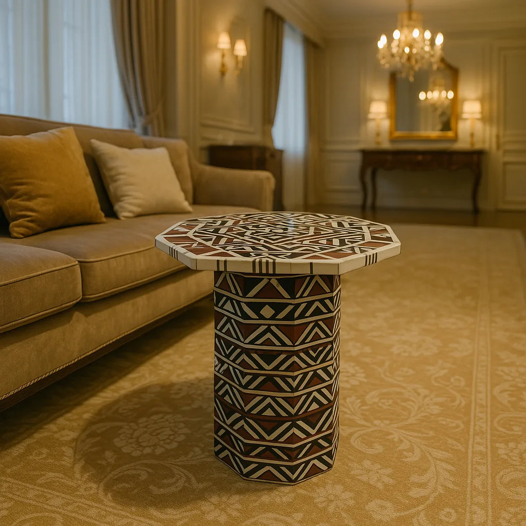 Bone Inlay Round Stool Unique Stool | Handmade Chair, Hand Carved Seat | Walnut Stool | Chair for Living Room| Bar Stool