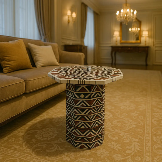 Bone Inlay Round Stool Unique Stool | Handmade Chair, Hand Carved Seat | Walnut Stool | Chair for Living Room| Bar Stool