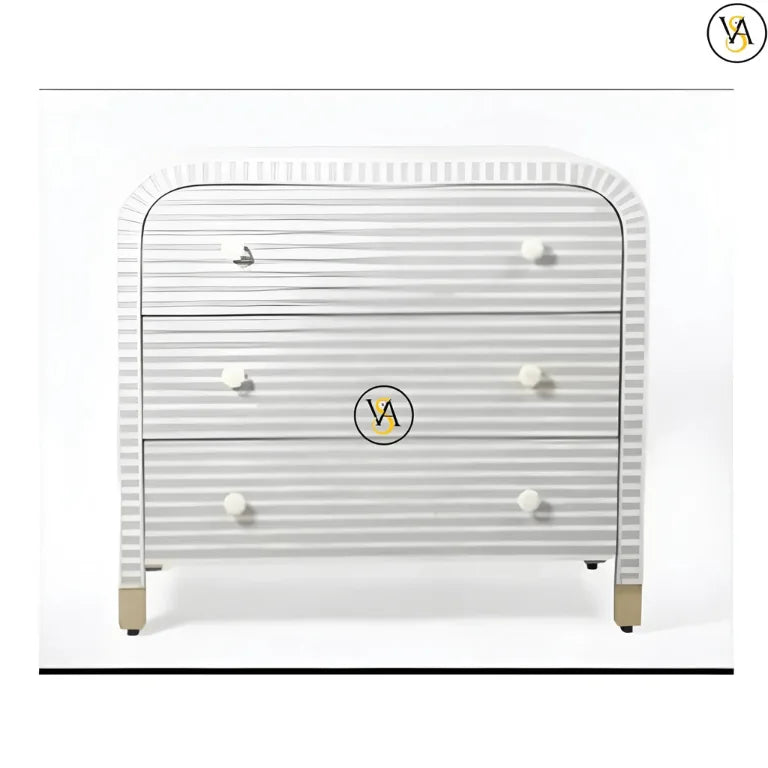 gray dresser front view with a vinayak handicraft brand logo on a white background