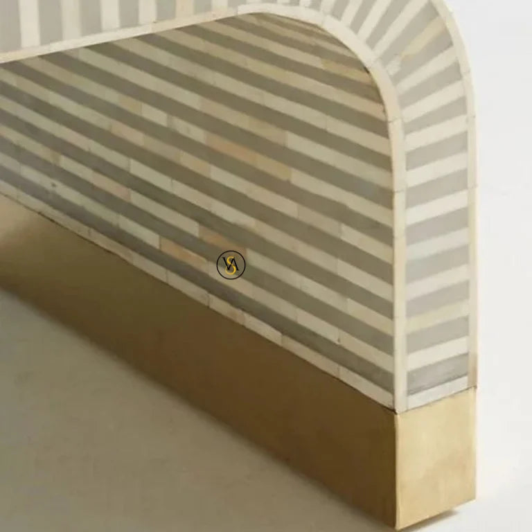 Close-up of Bone Inlay Detailing and Brass Base on Waterfall Coffee Table