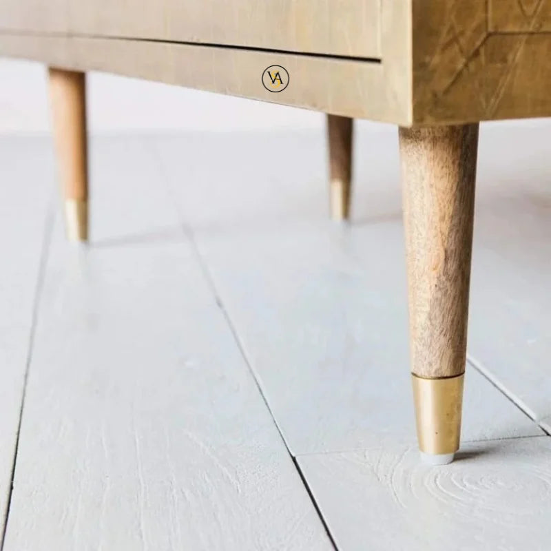 Brass cladding chest of drawers with geometric design and three drawers