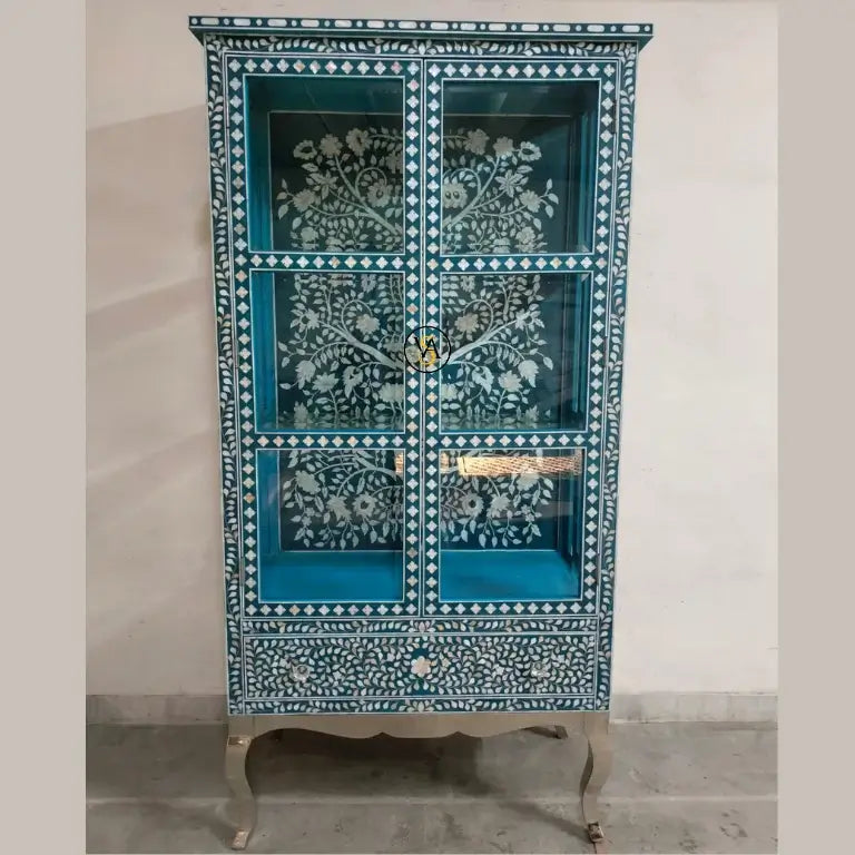 Handmade Mother of Pearl Wine Cabinet with glass doors