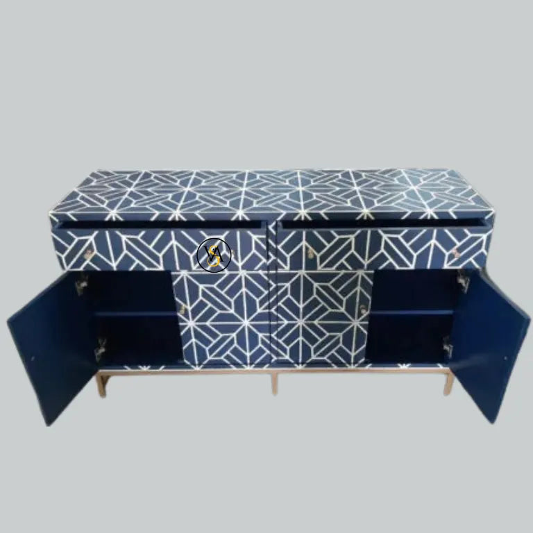 Buy Online Bone Inlay Dining Sideboard Cabinet with Drawers – Open View
