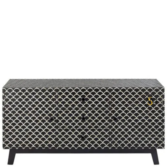 Fish Scale Inlay Buffet with black background and 3 drawers in center