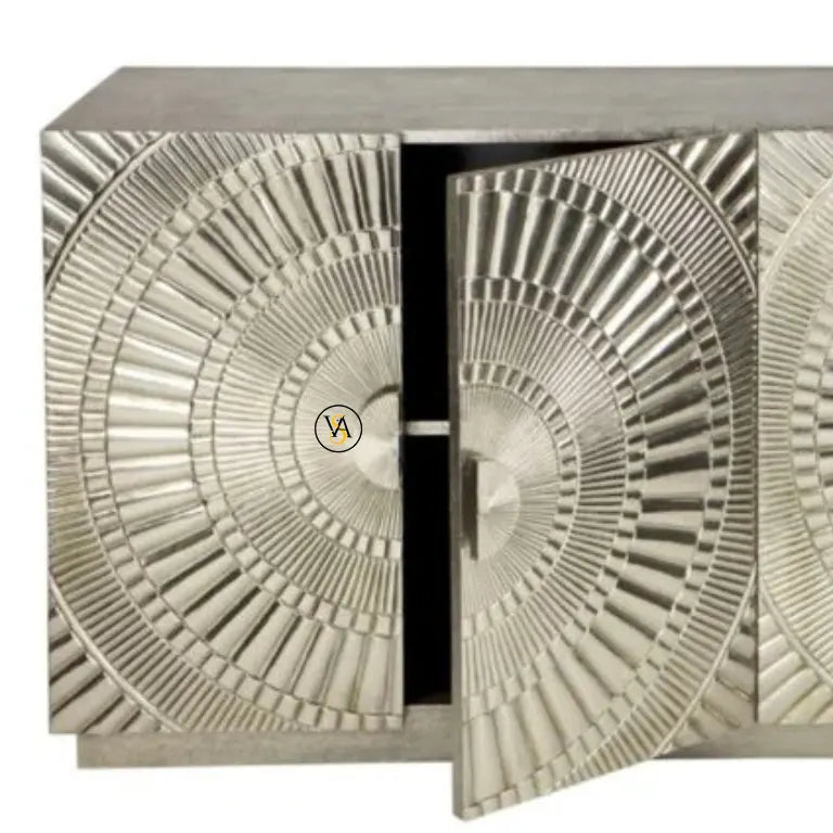 German Silver Buffet Table with one door close and one open door