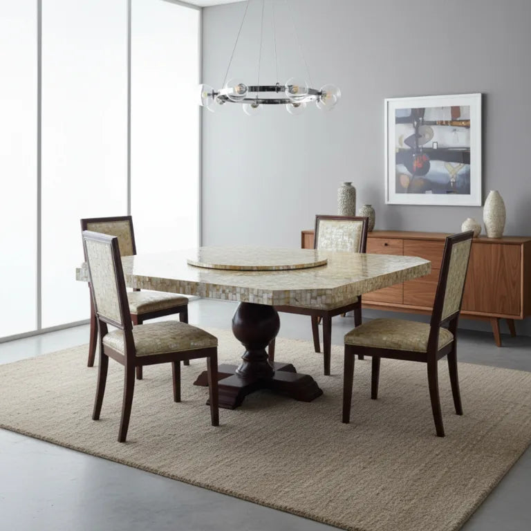 Golden Mother of Pearl Dining Table with Susan in modern dining room