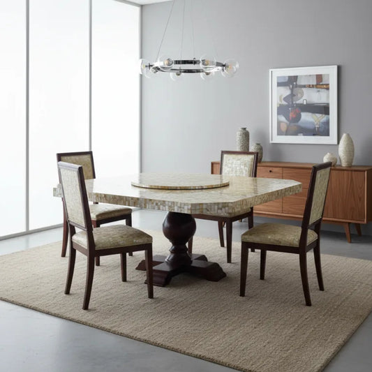 Golden Mother of Pearl Dining Table with Susan in modern dining room