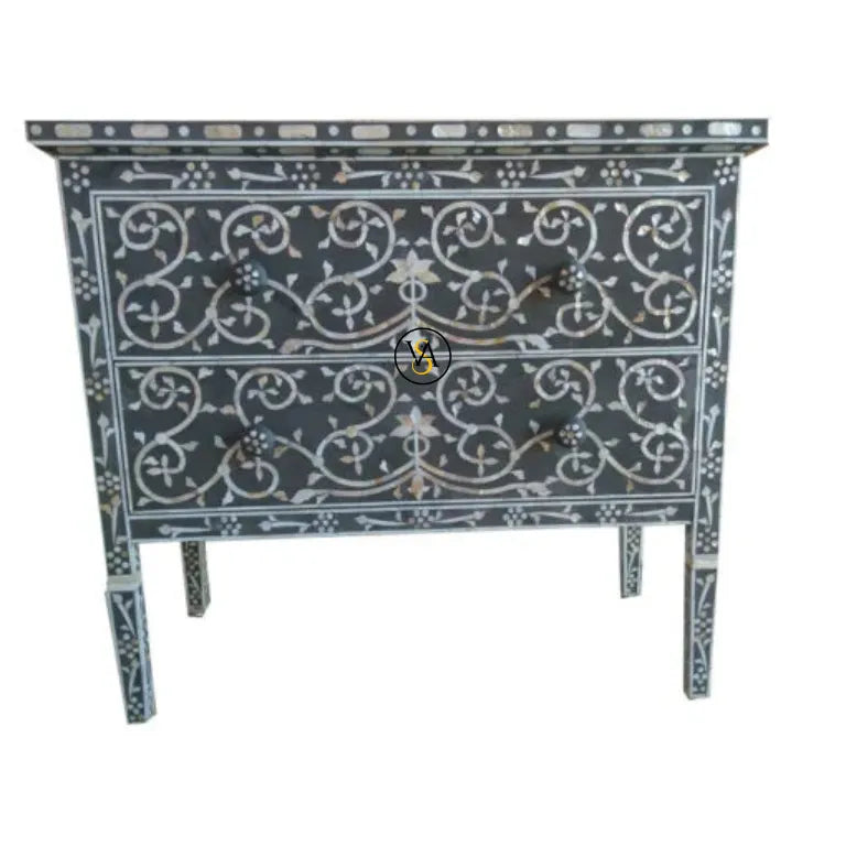 Front view of Gray Mother of Pearl Chest of Drawers