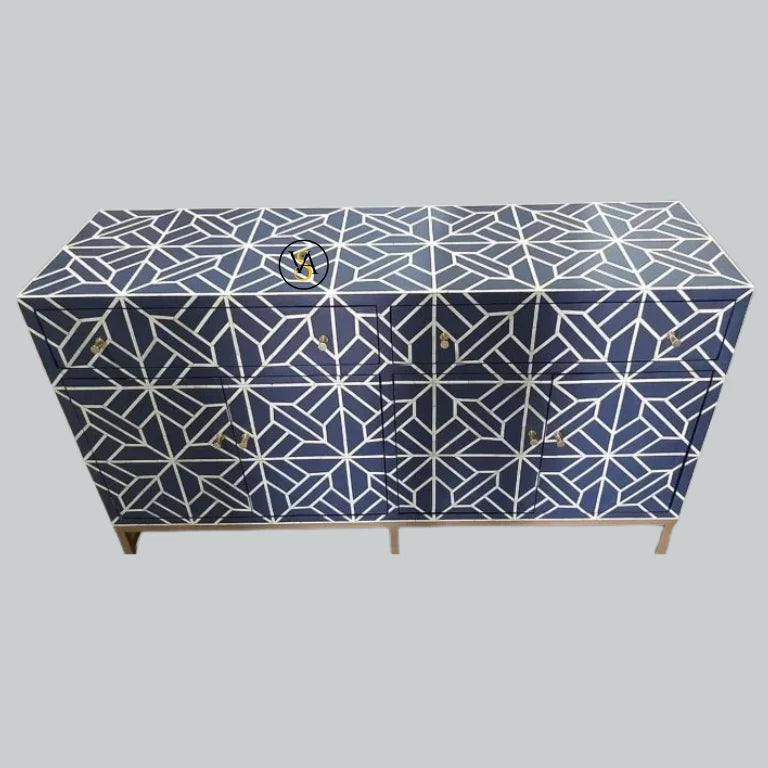 Handmade Bone Inlay Sideboard Cabinet with Brass Knobs