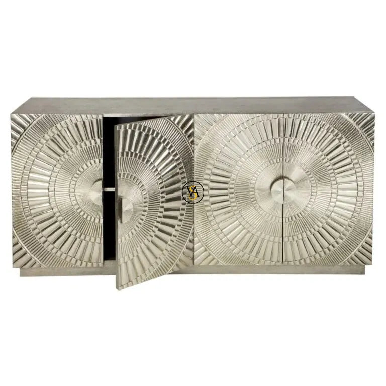 Handcrafted White Metal Sideboard with Open Doors
