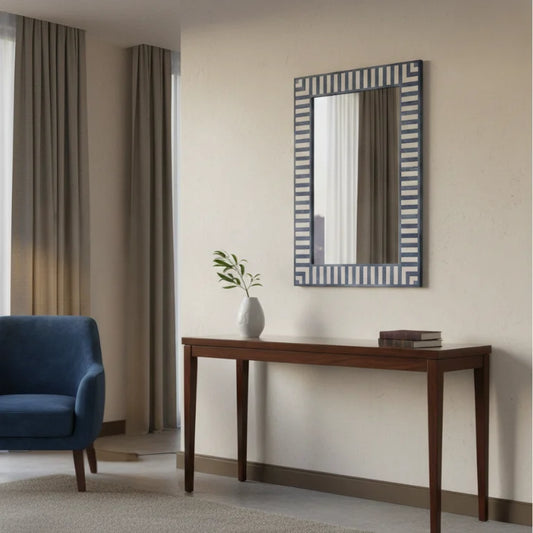 Blue Handmade Bone Inlay Entryway Mirror strip pattern decorative mirror placed above console table