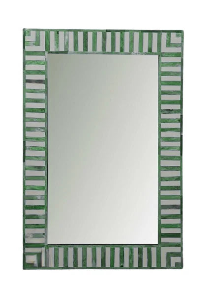 Green Handmade Bone Inlay Entryway Mirror with strip pattern decorative mirror