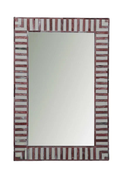 Handmade Bone Inlay Entryway Mirror in red strip pattern design decorative wall mirror