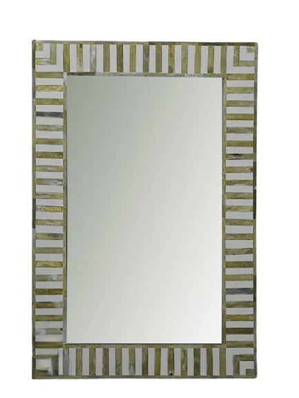 Yellow strip pattern Handmade Bone Inlay Entryway Mirror decorative wall mirror