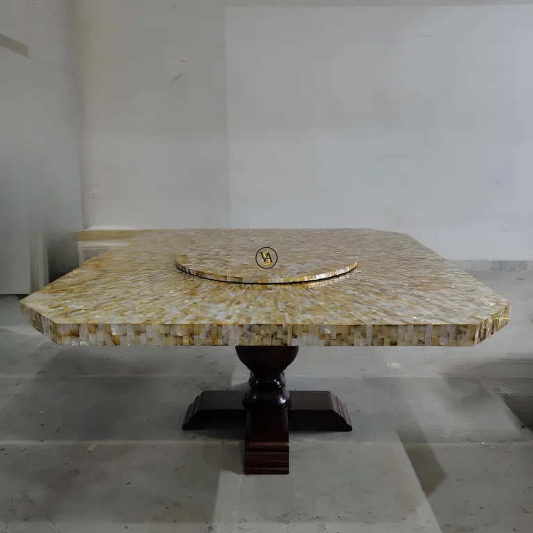Handmade Golden Mother of Pearl Dining Table with Susan – front view