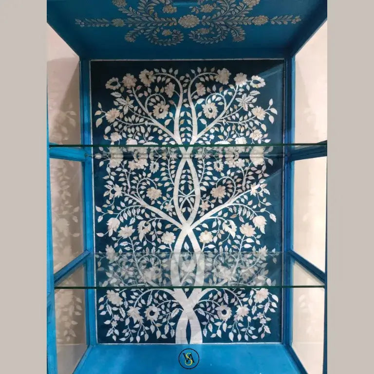 Handmade Mother of Pearl Wine Cabinet floral inlay design inside