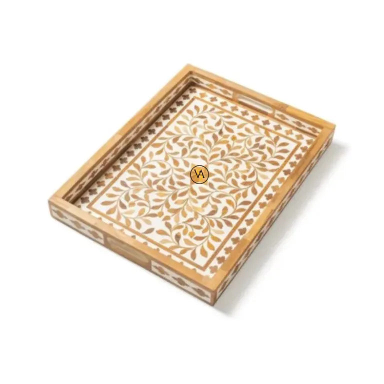 Handmade Wood Serving Tray – brown floral decorative tray