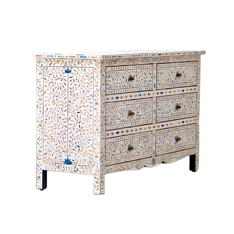 Handcrafted Indian bone inlay dresser - angled view