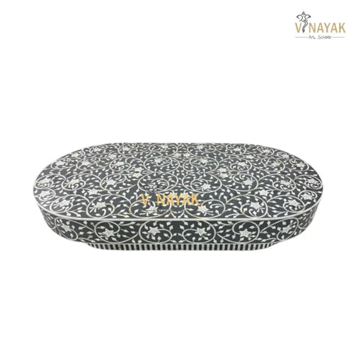 Large Coffee Table with Handcrafted Star Floral Mother of Pearl Inlay in gray color