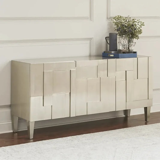 Luxurious White Metal Entertainment Console | German Silver Console