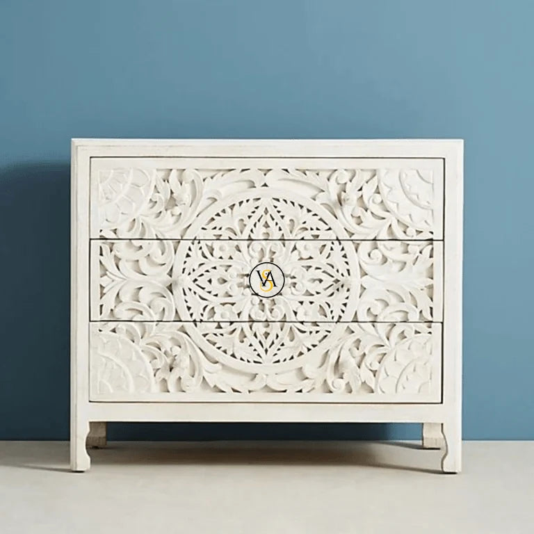 Luxury Hand Carved Lombok 3 Drawer Dresser | Wooden Drawer