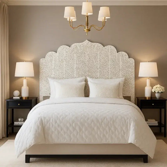 Mother of Pearl Inlay Headboard - Luxury Handmade White Design