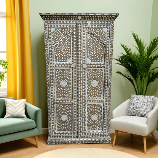 Mother of pearl cupboard for bedroom with floral pattern