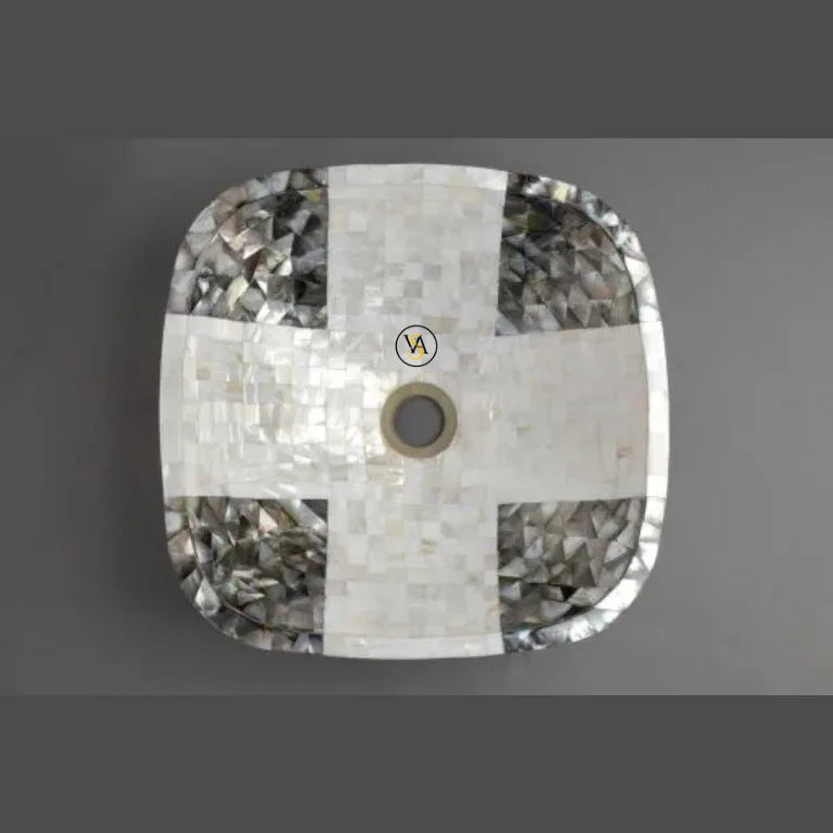 Top view of Black & White Mother of Pearl Plus Design Wash Bowl