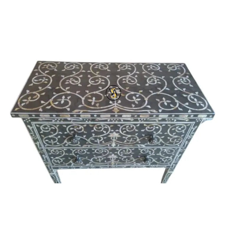 Mother of Pearl Gray Chest of Drawers in Lotus Design top view