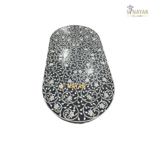 Top view of Handcrafted Mother of Pearl Gray Coffee Table featuring star floral inlay pattern