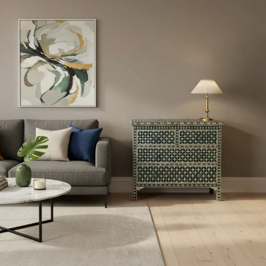 Star Design Dresser in green with mother of pearl inlay for living room