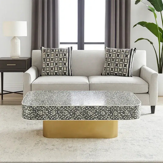 Mother of Pearl Inlay Coffee Table styled in a modern home interior