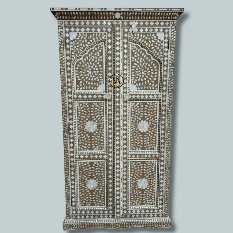 Brown resin cupboard with white shell inlay work