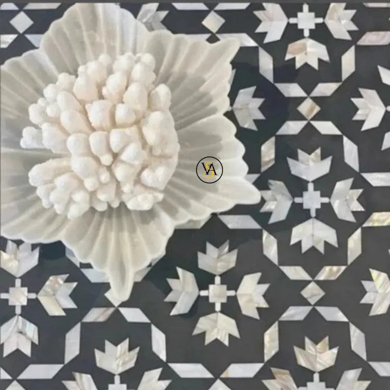 Mother of Pearl Lily Design Coffee Table Close-Up Detailing