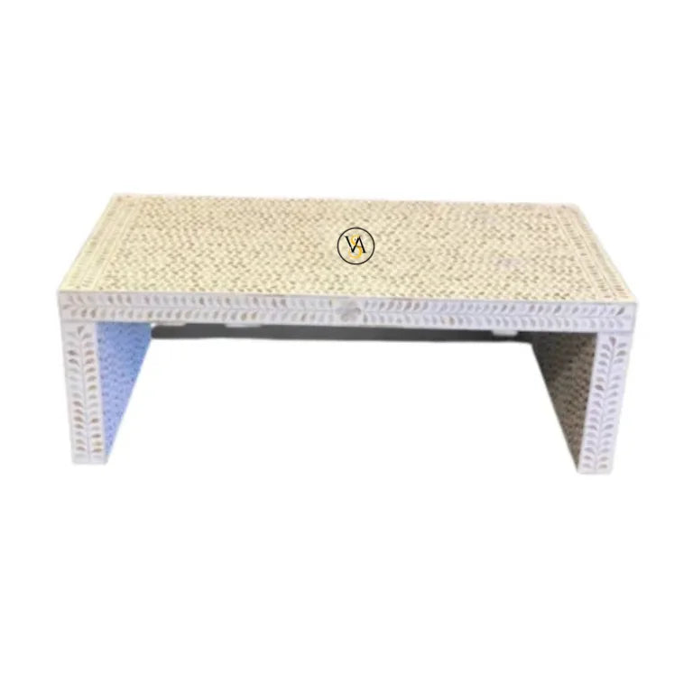 White Leaves Pattern Mother of Pearl Inlay Coffee Table – Full View