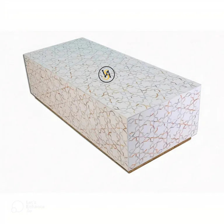 Close-up view of Rectangular Mother of Pearl White Coffee Table – Vinayak Handicraft