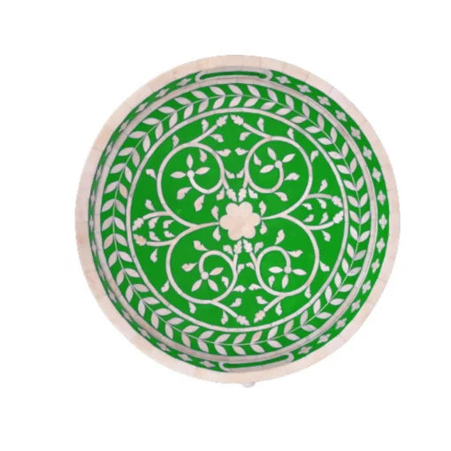 Handmade Bone Inlay Round Tray | Serving Tray