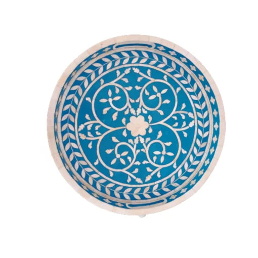 Handmade Bone Inlay Round Tray | Serving Tray