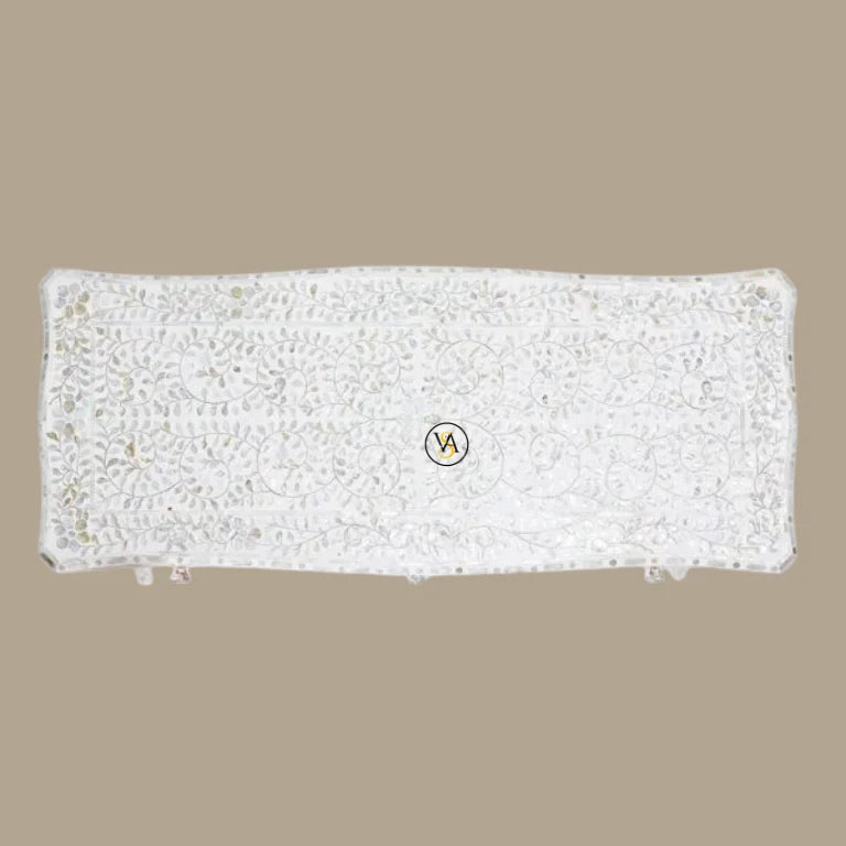 White Mother of Pearl Inlay Console Table Top View